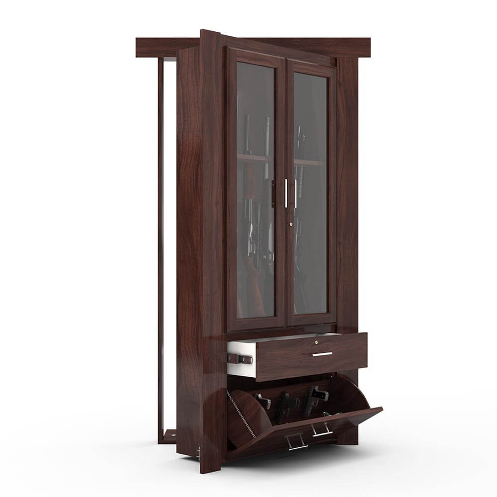Hidden Flush Mount Walnut Gun Cabinet Door
