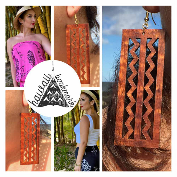Wailuku Nui Koa Earrings - Hawaii Bookmark