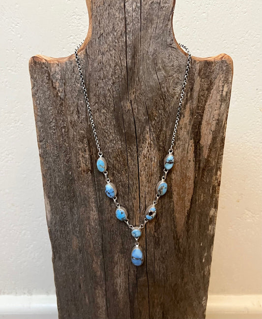 Handmade Golden Hills Turquoise & Sterling Silver Drop Necklace