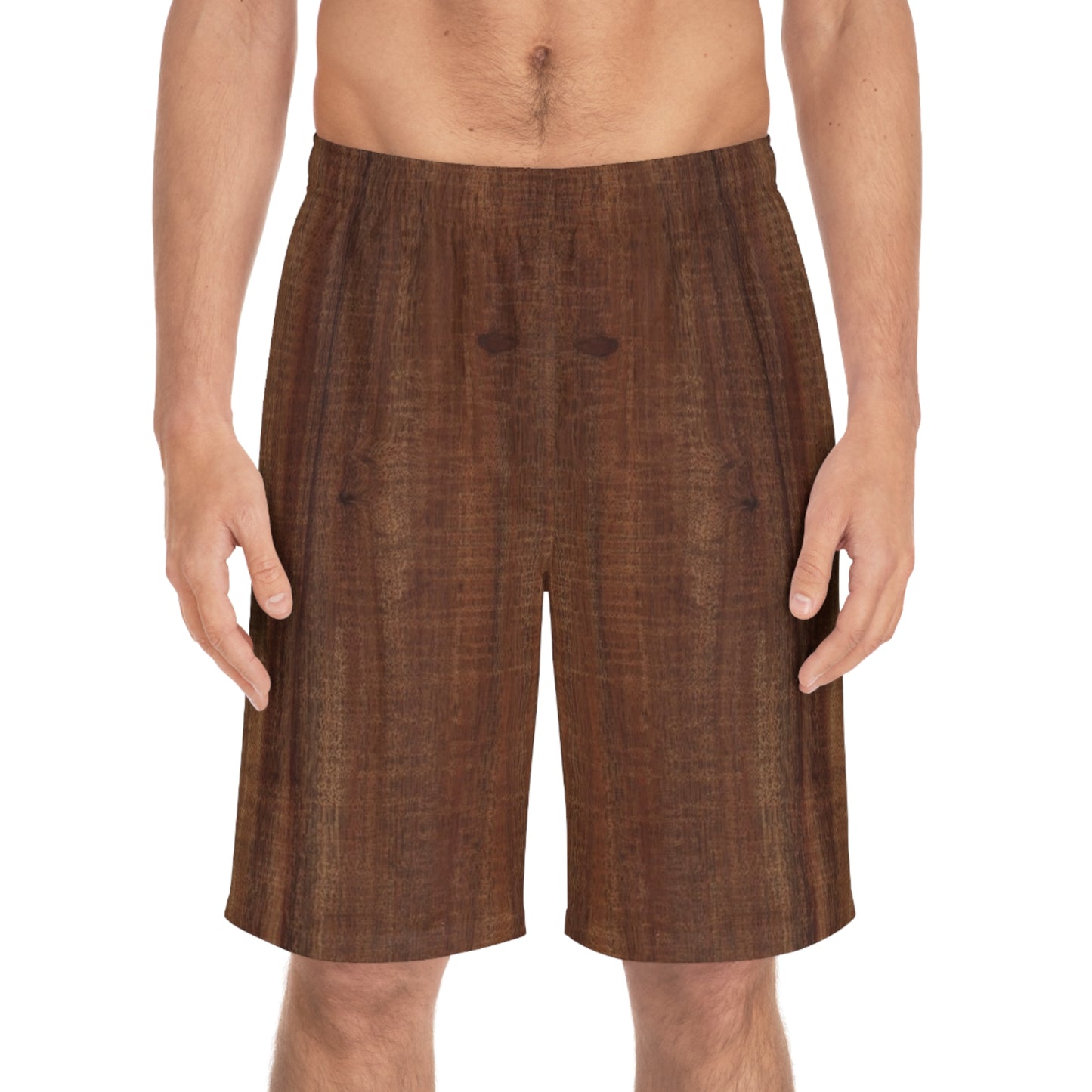 Koa Woodgrain Men's Board Shorts — Rustic Brown Surf & Swim Trunks