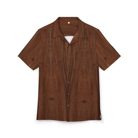 Koa Woodgrain Hawaiian Aloha Shirt — Tropical Brown Button-Down
