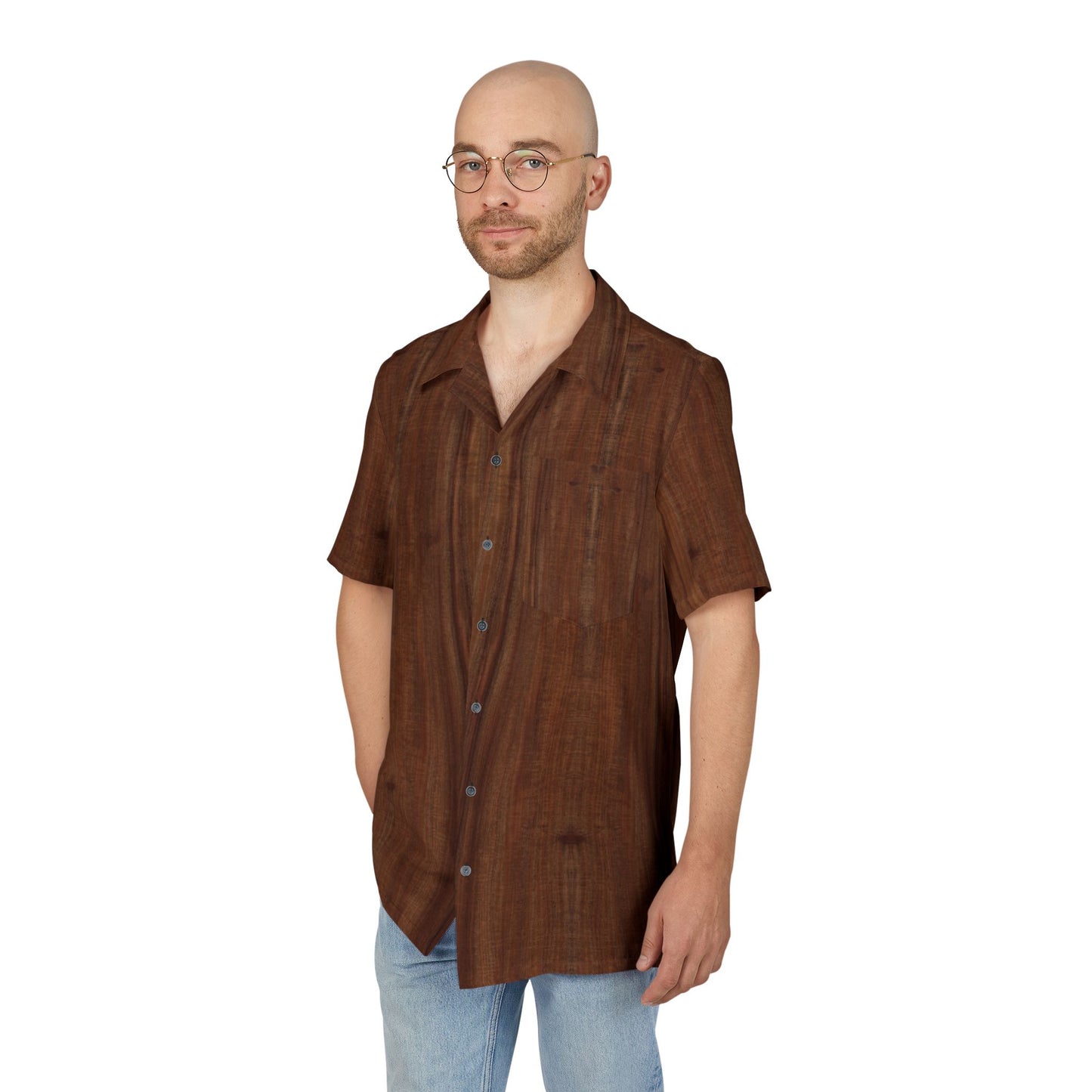 Woodgrain Hawaiian Shirt — Tropical Brown Button-Down