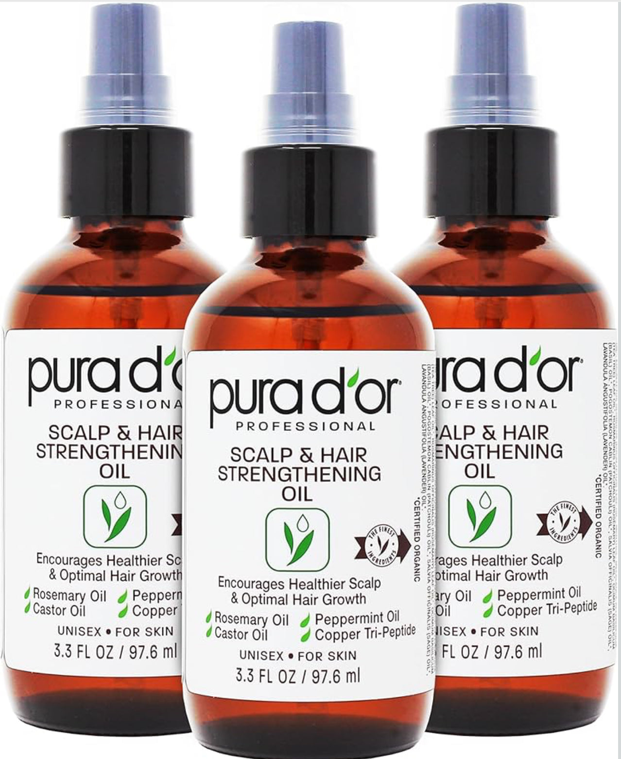 PURA D'OR Scalp & Hair Strengthening Oil with Rosemary Castor Peppermint Oil 3.3 Oz
Supports Optimal Growth, Reduce Breakage, Nourish Roots, Healthier, Fuller, Thicker Hair, Stronger Strands Ft