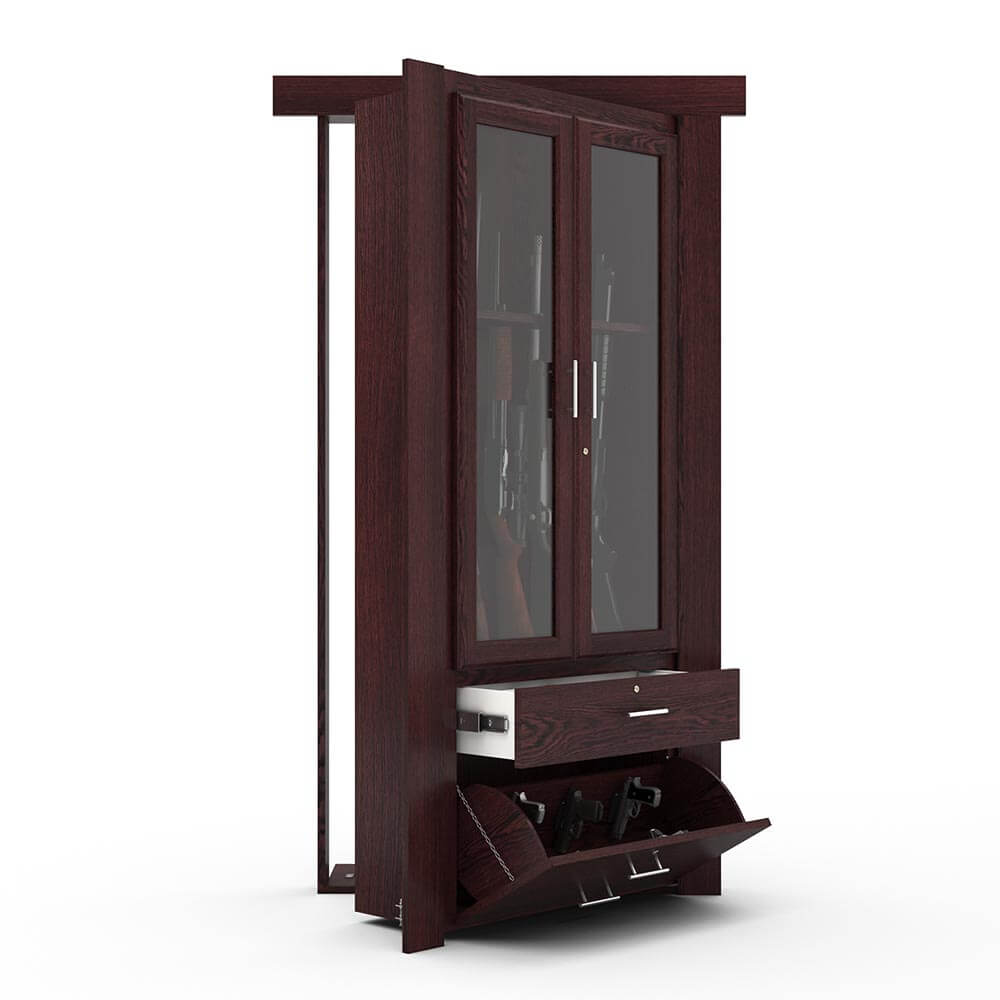 Hidden Flush Mount Oak Gun Cabinet Door