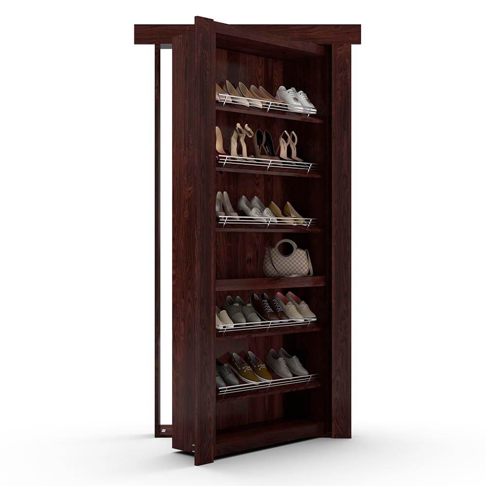 Hidden Flush Mount Knotty Alder Shoe Rack Door