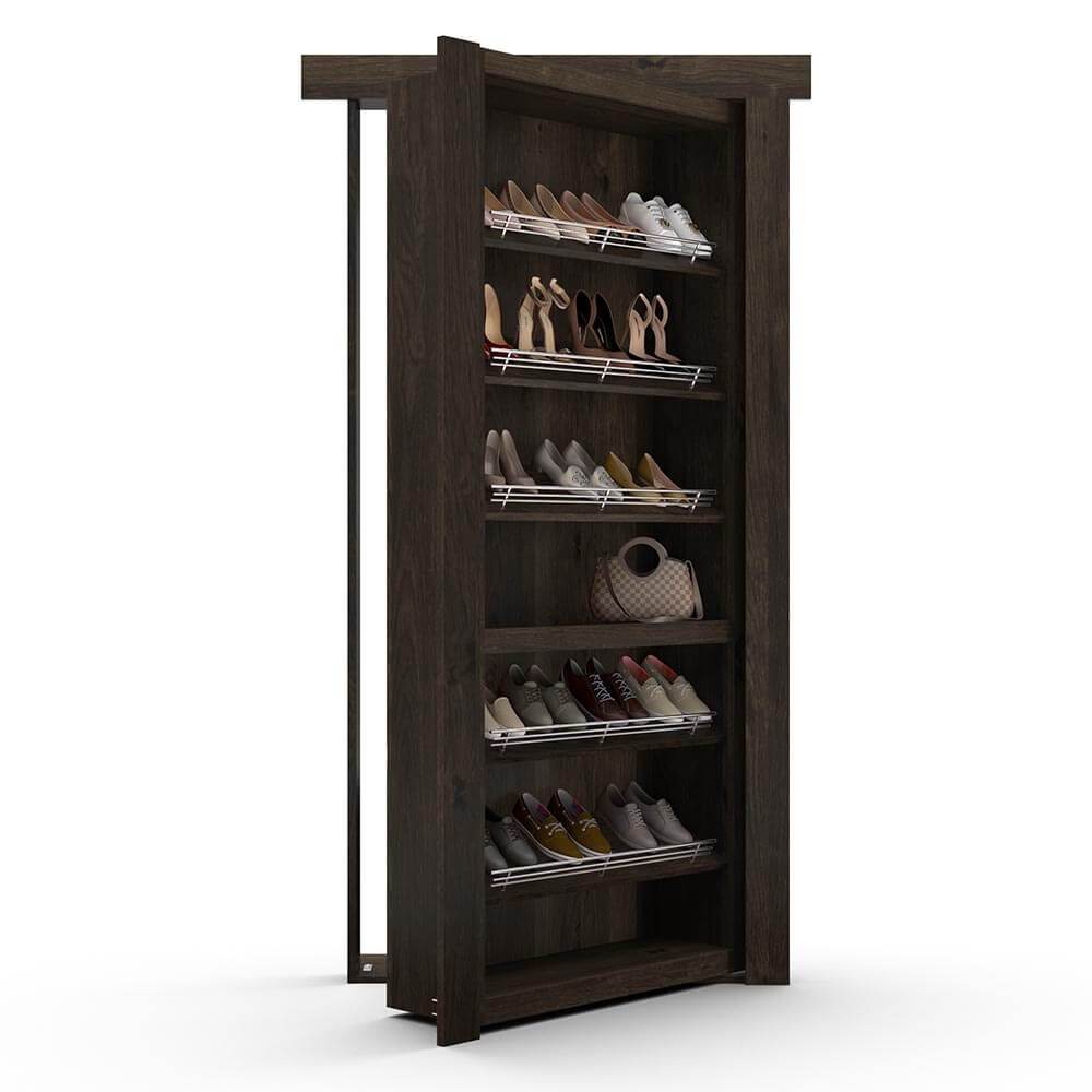 Hidden Flush Mount Knotty Alder Shoe Rack Door