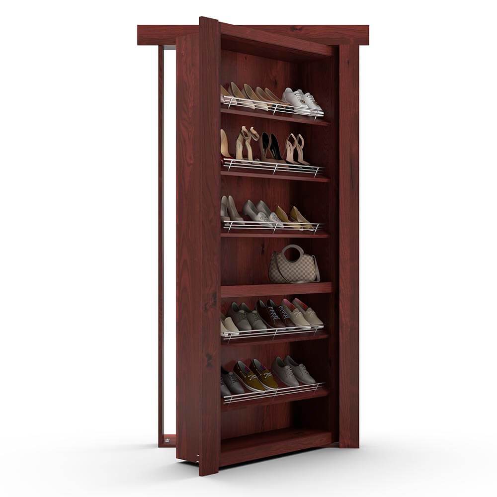 Hidden Flush Mount Knotty Alder Shoe Rack Door