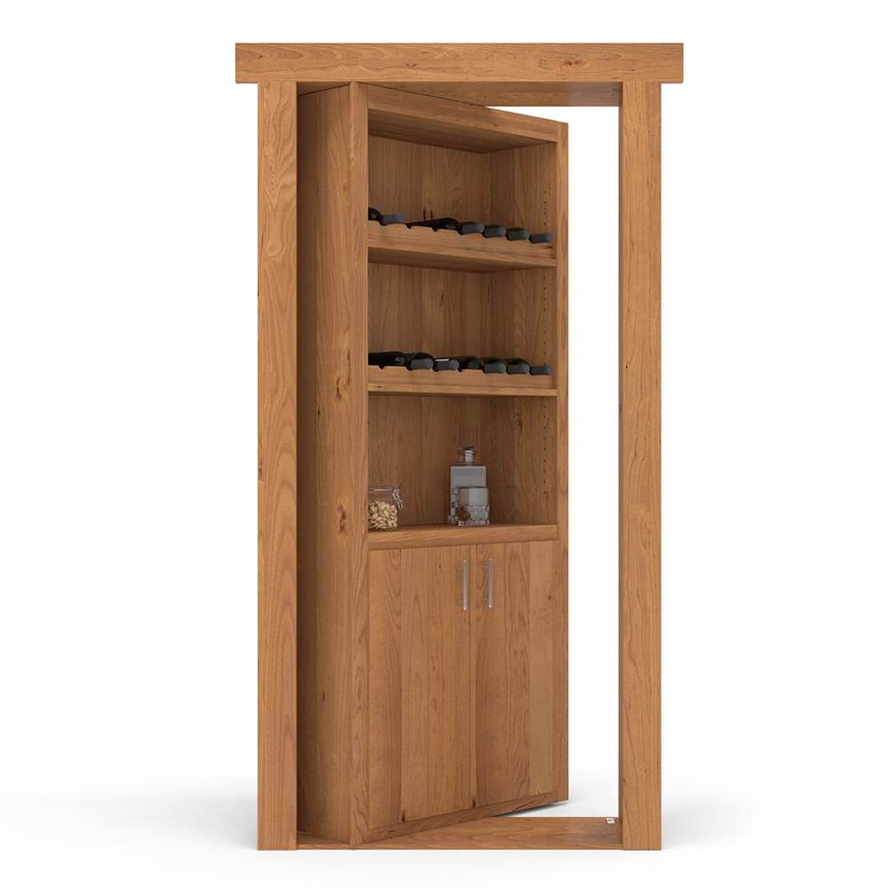 Hidden Flush Mount Knotty Alder Wine Rack Door