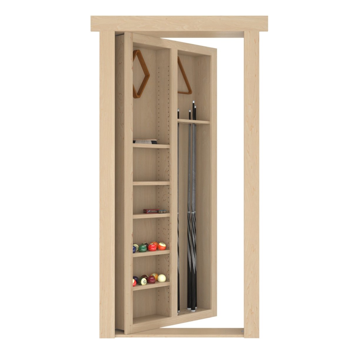 Hidden Flush Mount Maple Pool Cue Door