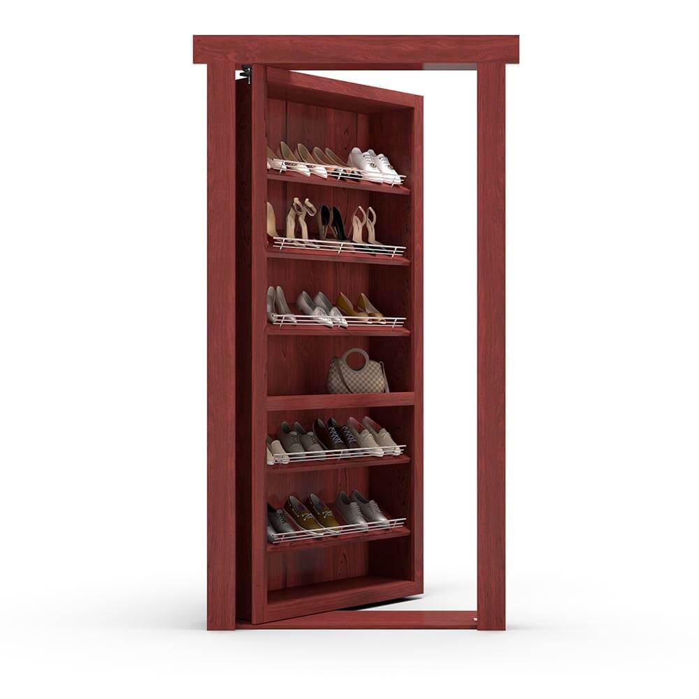 Hidden Flush Mount Maple Shoe Rack Door