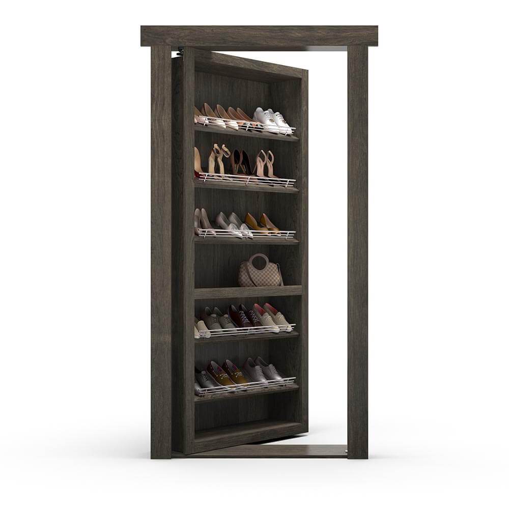 Hidden Flush Mount Maple Shoe Rack Door