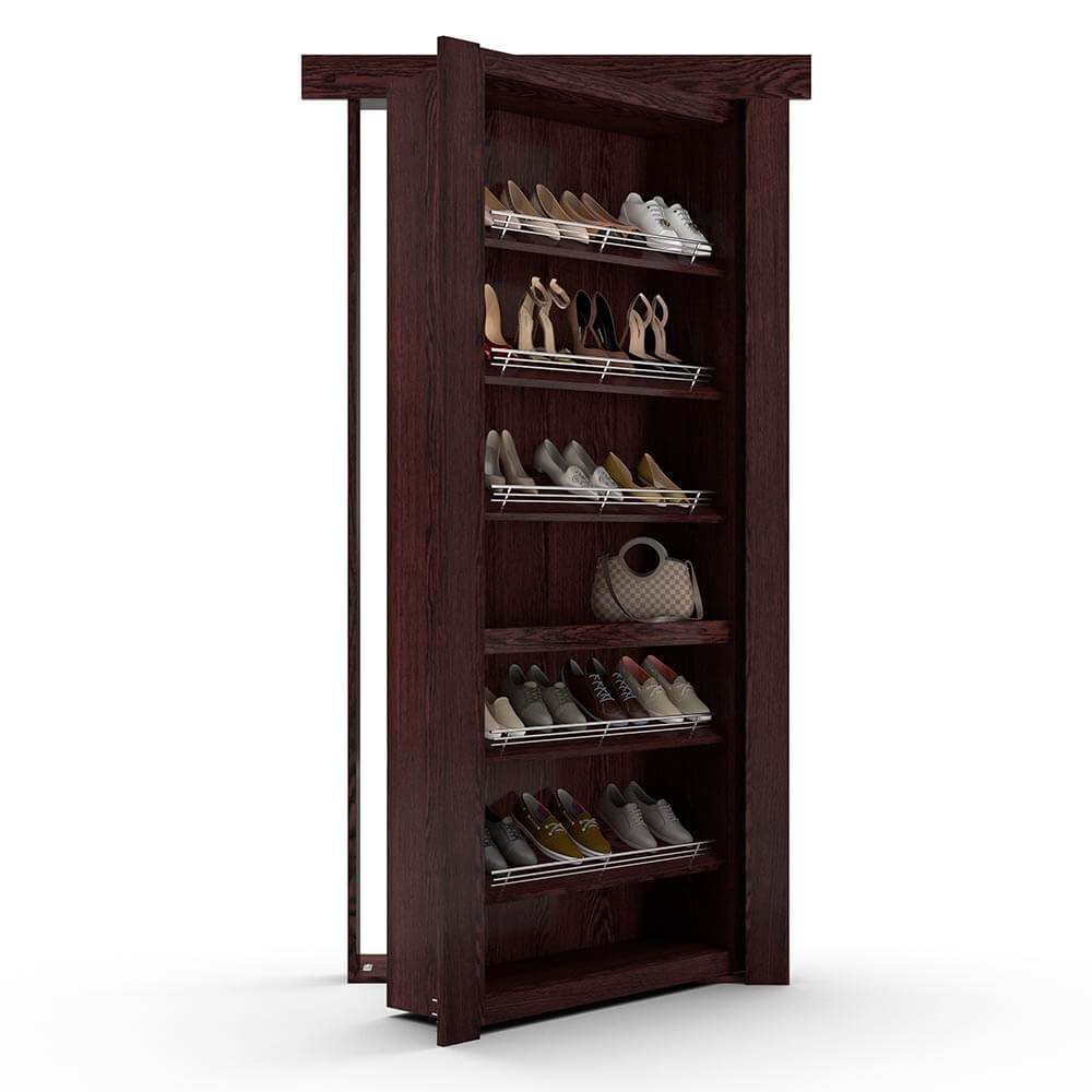 Hidden Flush Mount Oak Shoe Rack Door