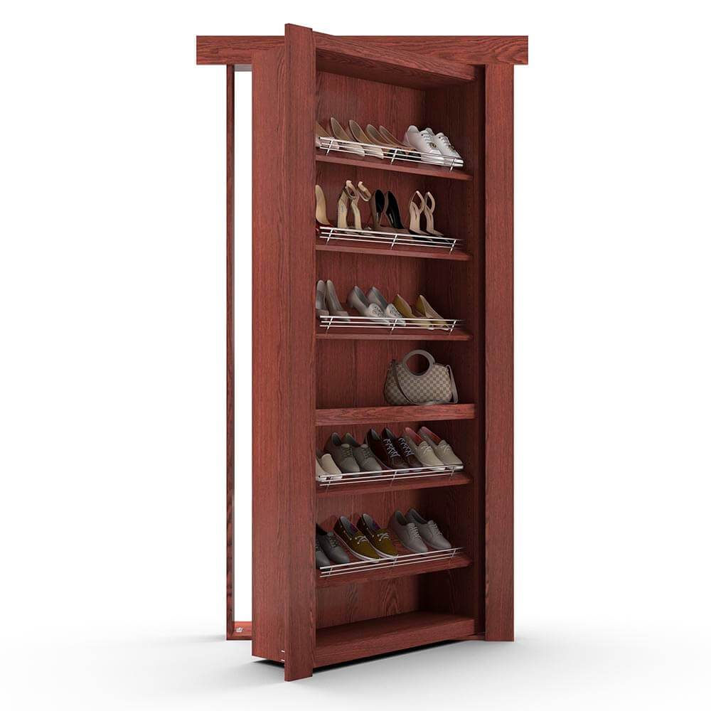 Hidden Flush Mount Oak Shoe Rack Door