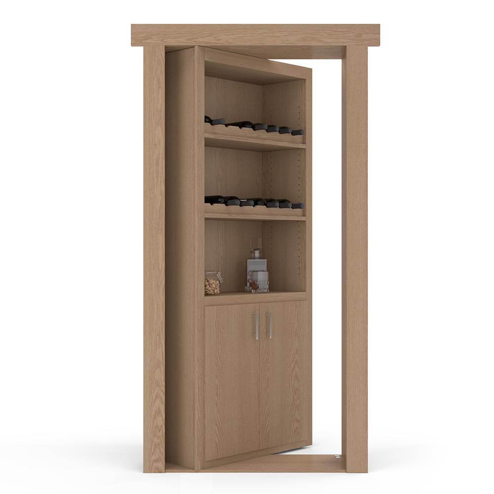 Hidden Flush Mount Oak Wine Rack Door