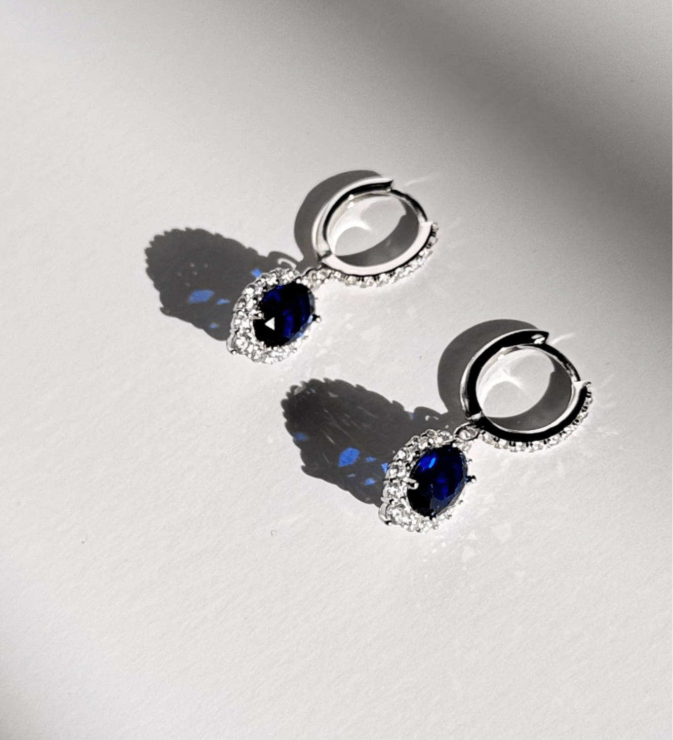 Sapphire Blue Elegance Jewelry Set - 925 Sterling Silver Hoop Earrings & Pendant Necklace