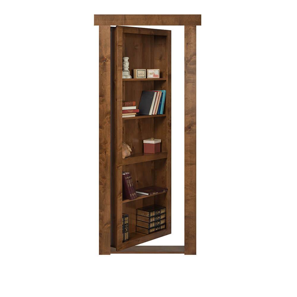 Single Flush Mount Hidden Knotty Alder Bookcase Door