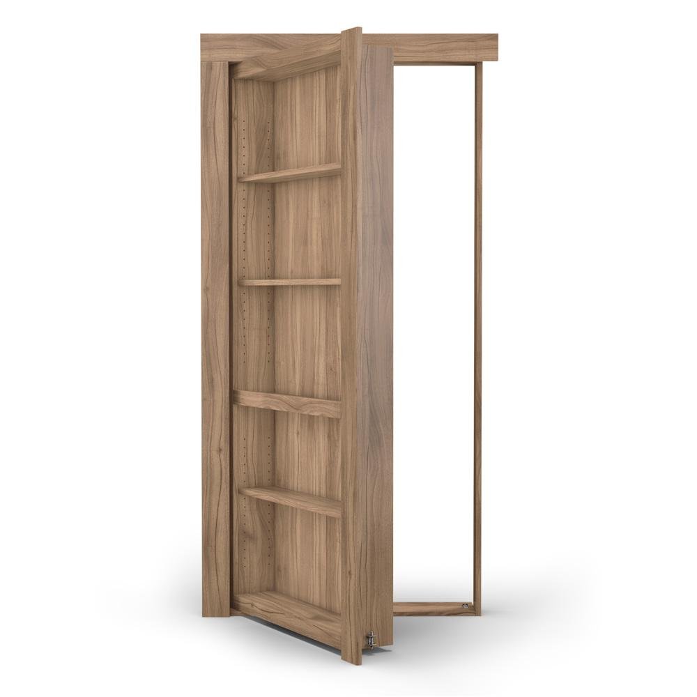 Single Flush Mount Walnut Hidden Bookcase Door