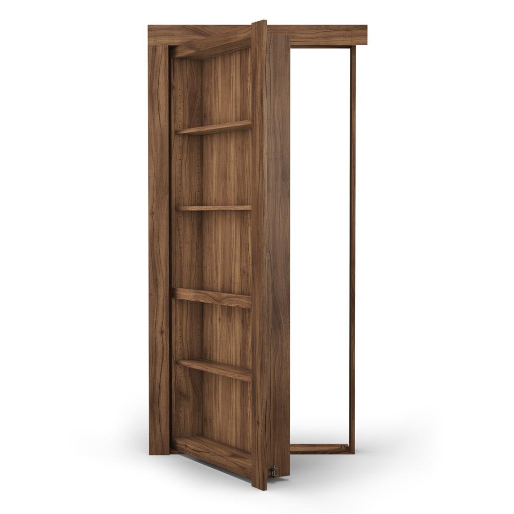 Single Flush Mount Walnut Hidden Bookcase Door