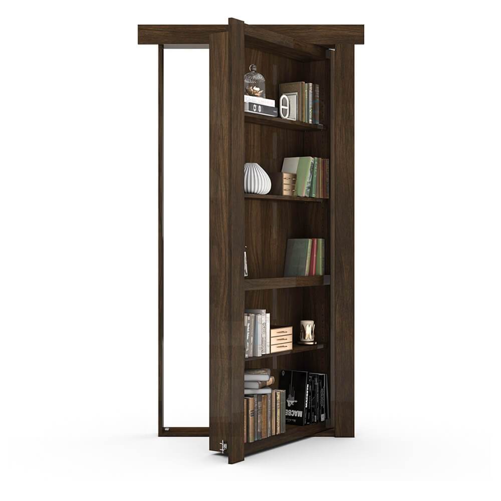 Single Flush Mount Walnut Hidden Bookcase Door