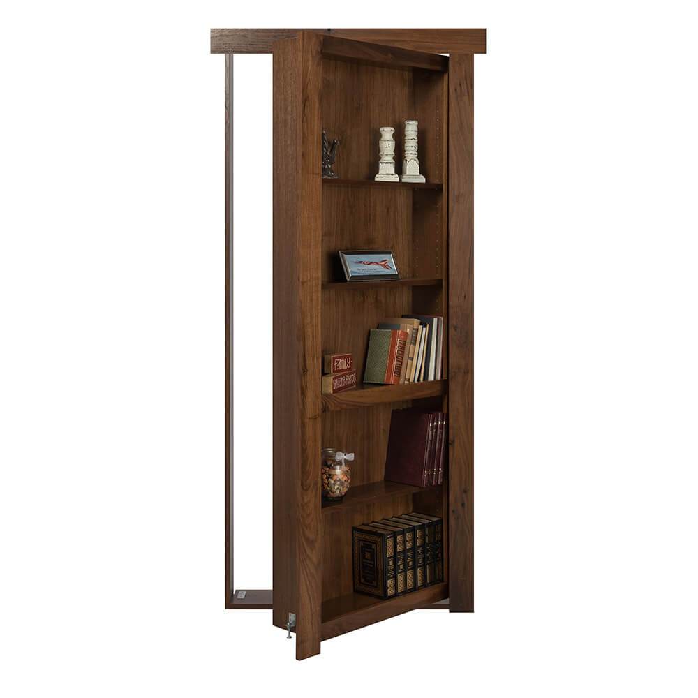 Single Flush Mount Walnut Hidden Bookcase Door