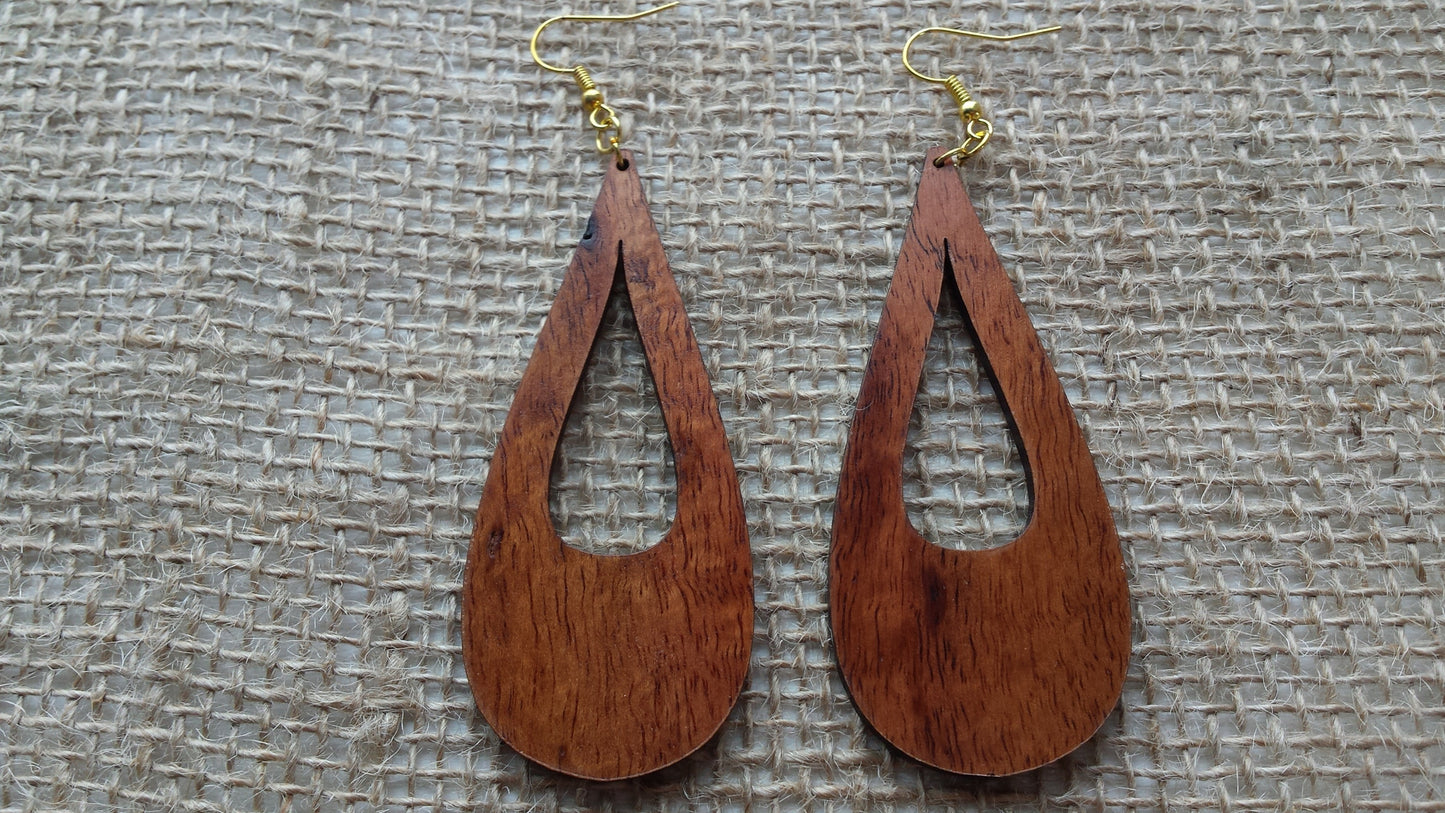 Peleʻs Tears Nui Koa Earrings - Hawaii Bookmark