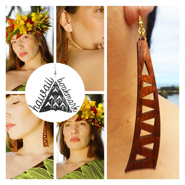 Mauka Koa Wood Earrings - Hawaii Bookmark