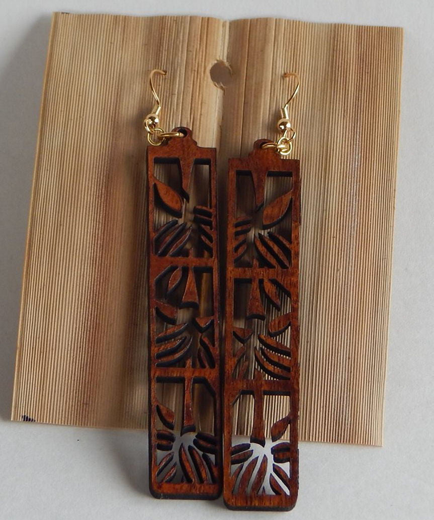 Ohe Koa Wood Earrings - Hawaii Bookmark