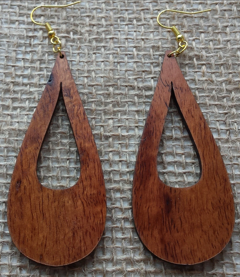 Peleʻs Tears Nui Koa Earrings - Hawaii Bookmark