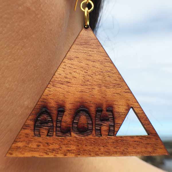 Aloha 'Āina Koa Earrings - Hawaii Bookmark