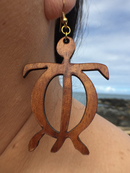 Honu Koa Wood Earrings - Hawaii Bookmark