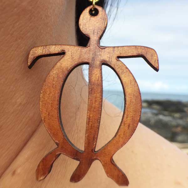 Honu Koa Wood Earrings - Hawaii Bookmark