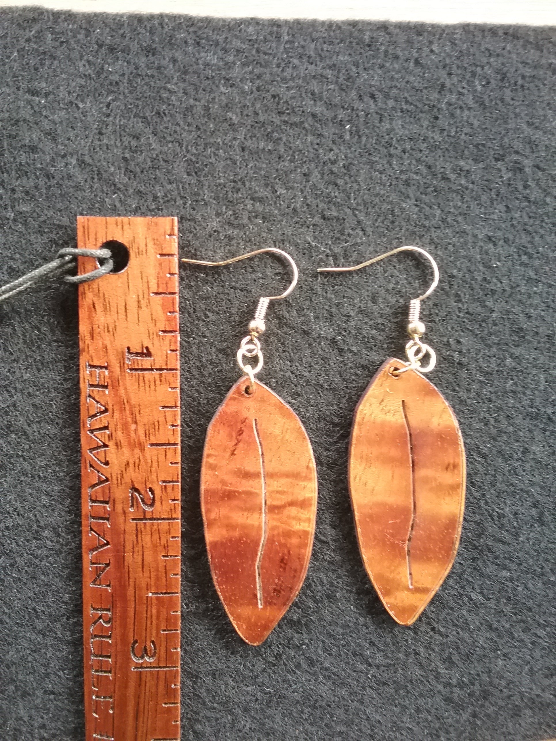 Maile Leaf Koa Wood Earrings - Hawaii Bookmark