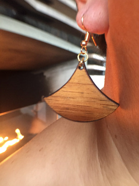 Mino'aka Koa Wood Earrings - Hawaii Bookmark