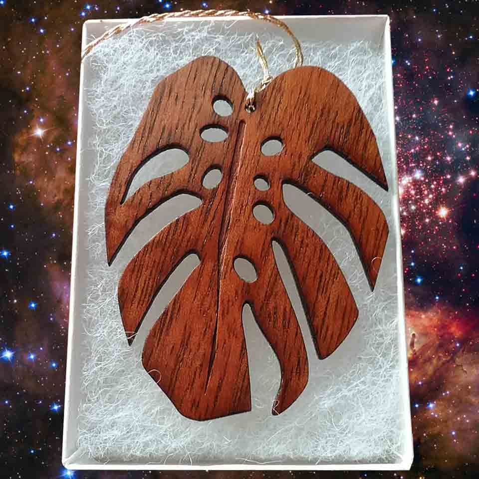Monstera Leaf Koa Ornament - Hawaii Bookmark